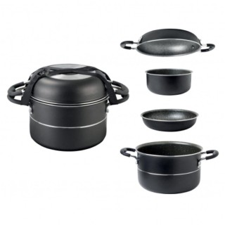 1 - Batería de Cocina Camping o Hogar para Inducción y Gas en Aluminio Antiadherente 8 Piezas